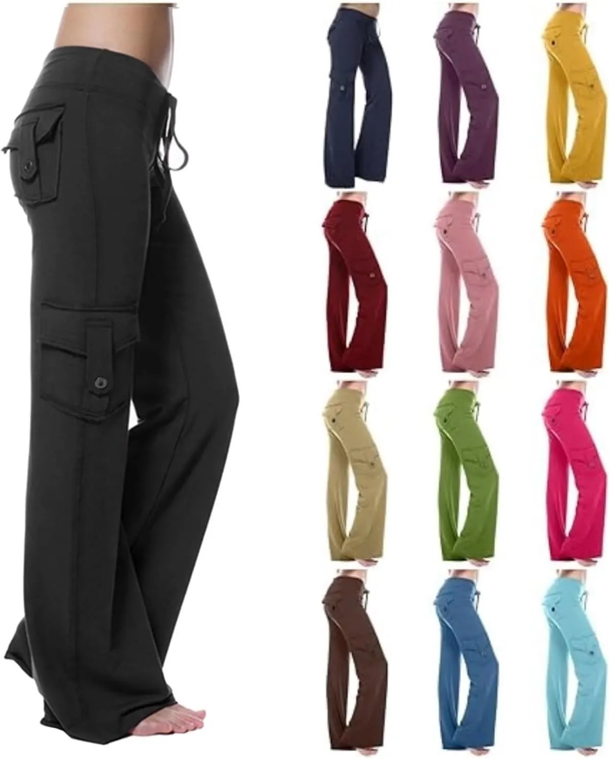 Womens Wide Leg Yoga Pants Cargo Trouser Fashion Pants Plus Size Flare Leggings Bootcut Yoga Pants with Pockets
