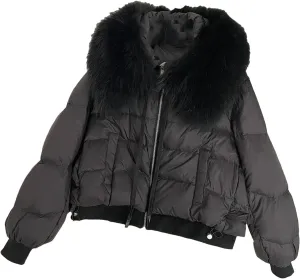 Women's Winter Cotton Padded Jacket Large Thick Warm Coat Short Duck Down Outerwear Black