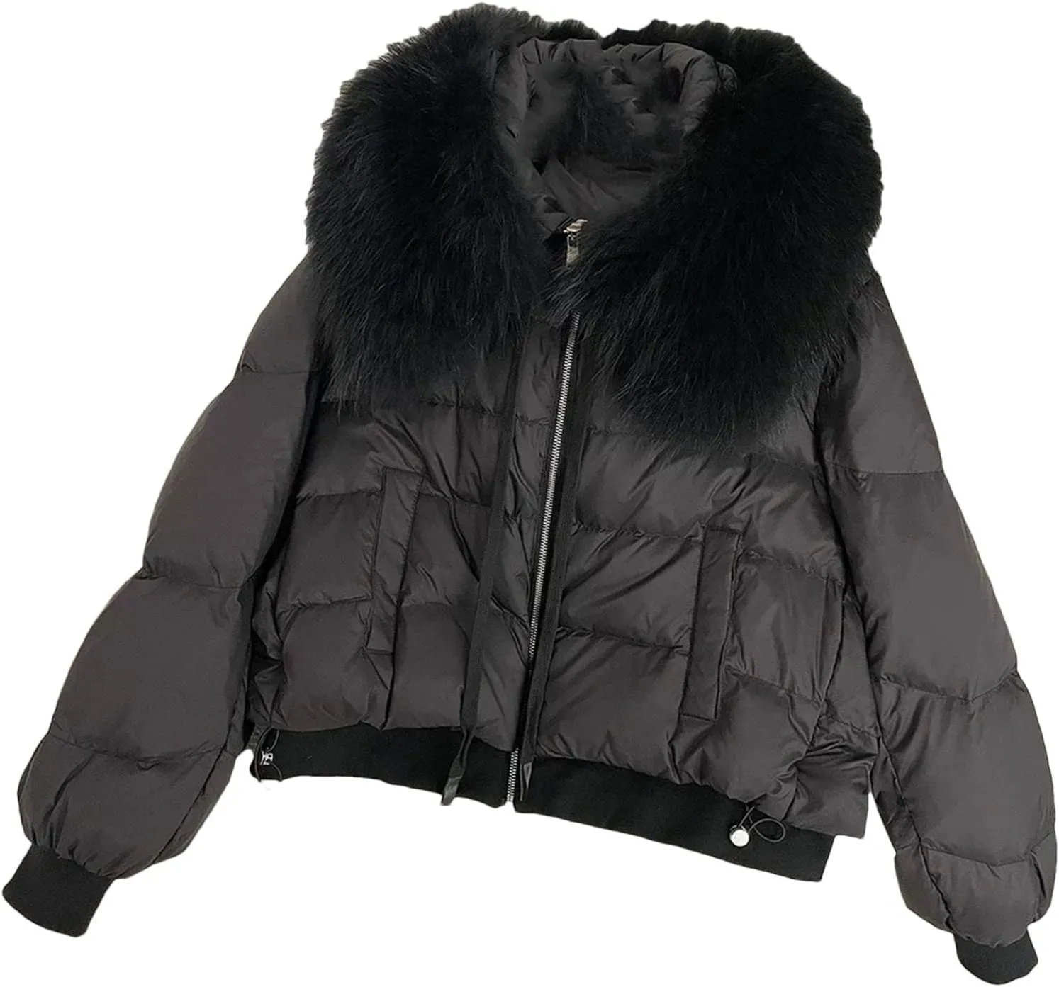 Women's Winter Cotton Padded Jacket Large Thick Warm Coat Short Duck Down Outerwear Black