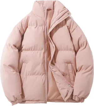 Women's Winter Vintage Warm Puffer Jacket Parkas Warm Cotton-Padded Coat Cropped Puffer Quilted Tops