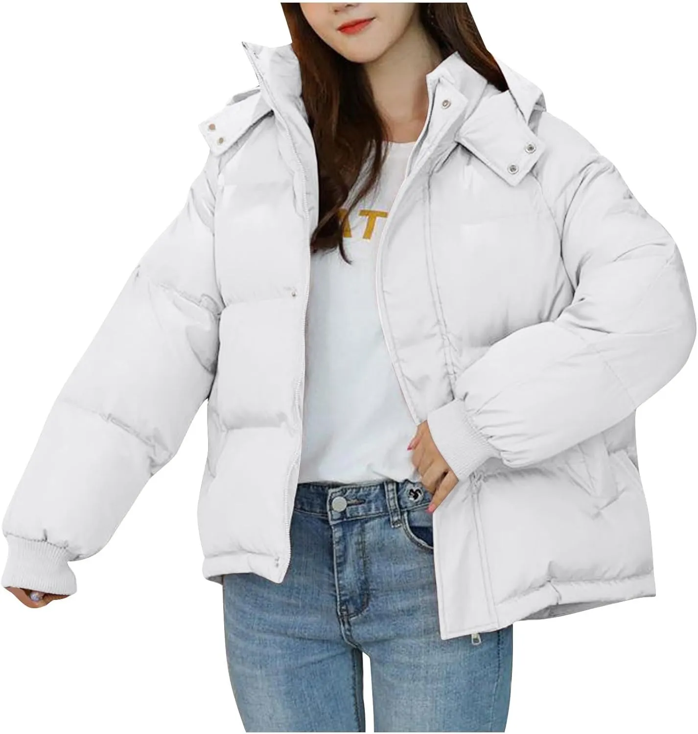 Women's Winter Warm Down Coats Hooded Puffer Jacket Cotton Padded Waterproof Outerwear with Pockets