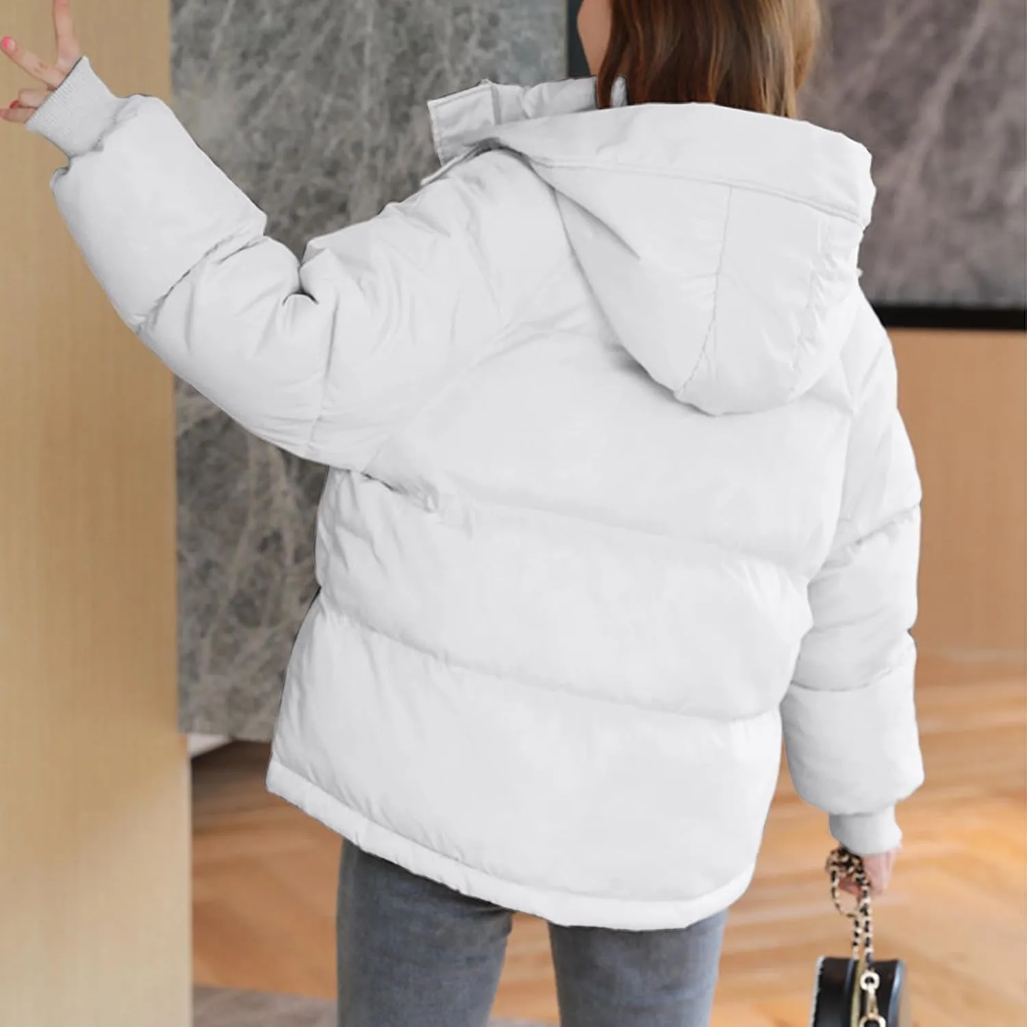 Women's Winter Warm Down Coats Hooded Puffer Jacket Cotton Padded Waterproof Outerwear with Pockets