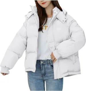 Women's Winter Warm Down Coats Hooded Puffer Jacket Cotton Padded Waterproof Outerwear with Pockets