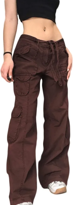 Women's Y2K High Waist Baggy Jeans Flap Pocket Relaxed Fit Straight Wide Leg Loose Fashion Cargo Jeans