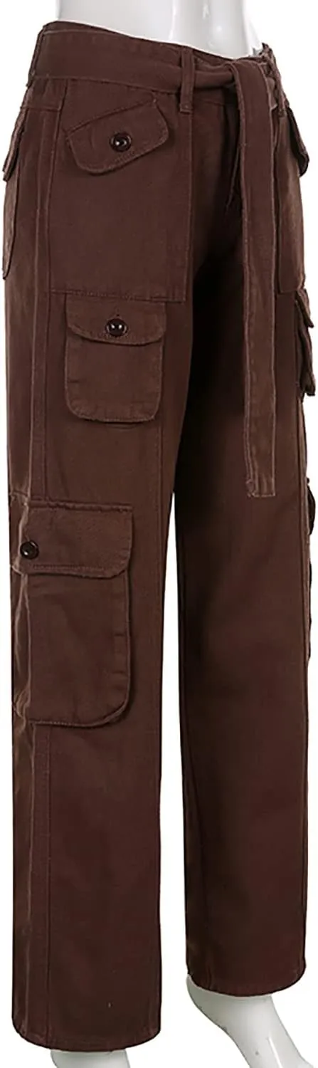 Women's Y2K High Waist Baggy Jeans Flap Pocket Relaxed Fit Straight Wide Leg Loose Fashion Cargo Jeans
