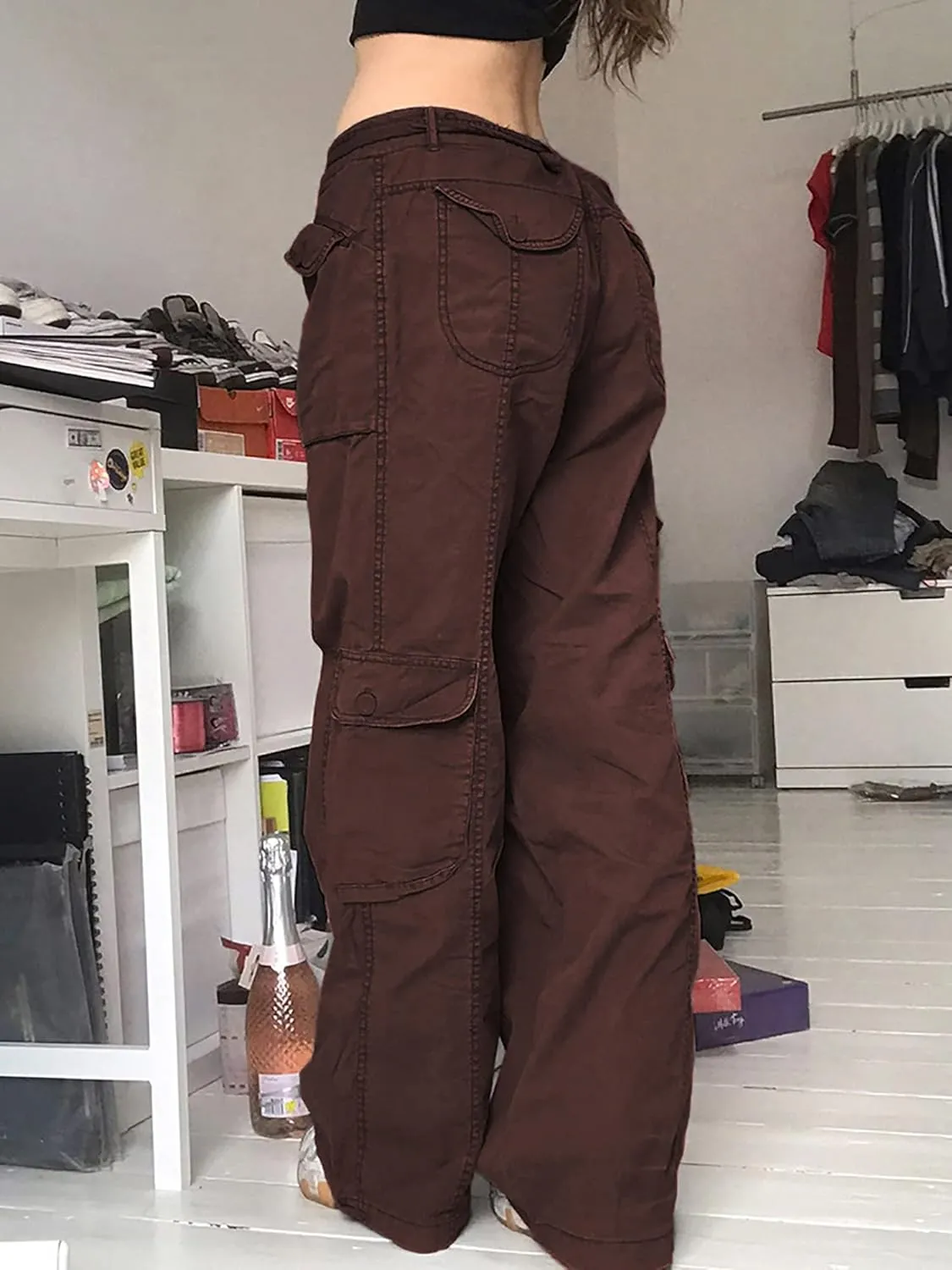 Women's Y2K High Waist Baggy Jeans Flap Pocket Relaxed Fit Straight Wide Leg Loose Fashion Cargo Jeans