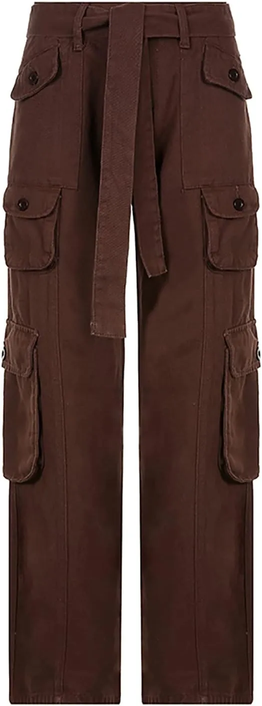 Women's Y2K High Waist Baggy Jeans Flap Pocket Relaxed Fit Straight Wide Leg Loose Fashion Cargo Jeans