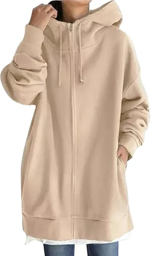 Womens Zip Up Hoodie Jacket Plus Size Long Sleeve Hooded Drawstring Oversized Coat Fall Winter Y2K Clothes