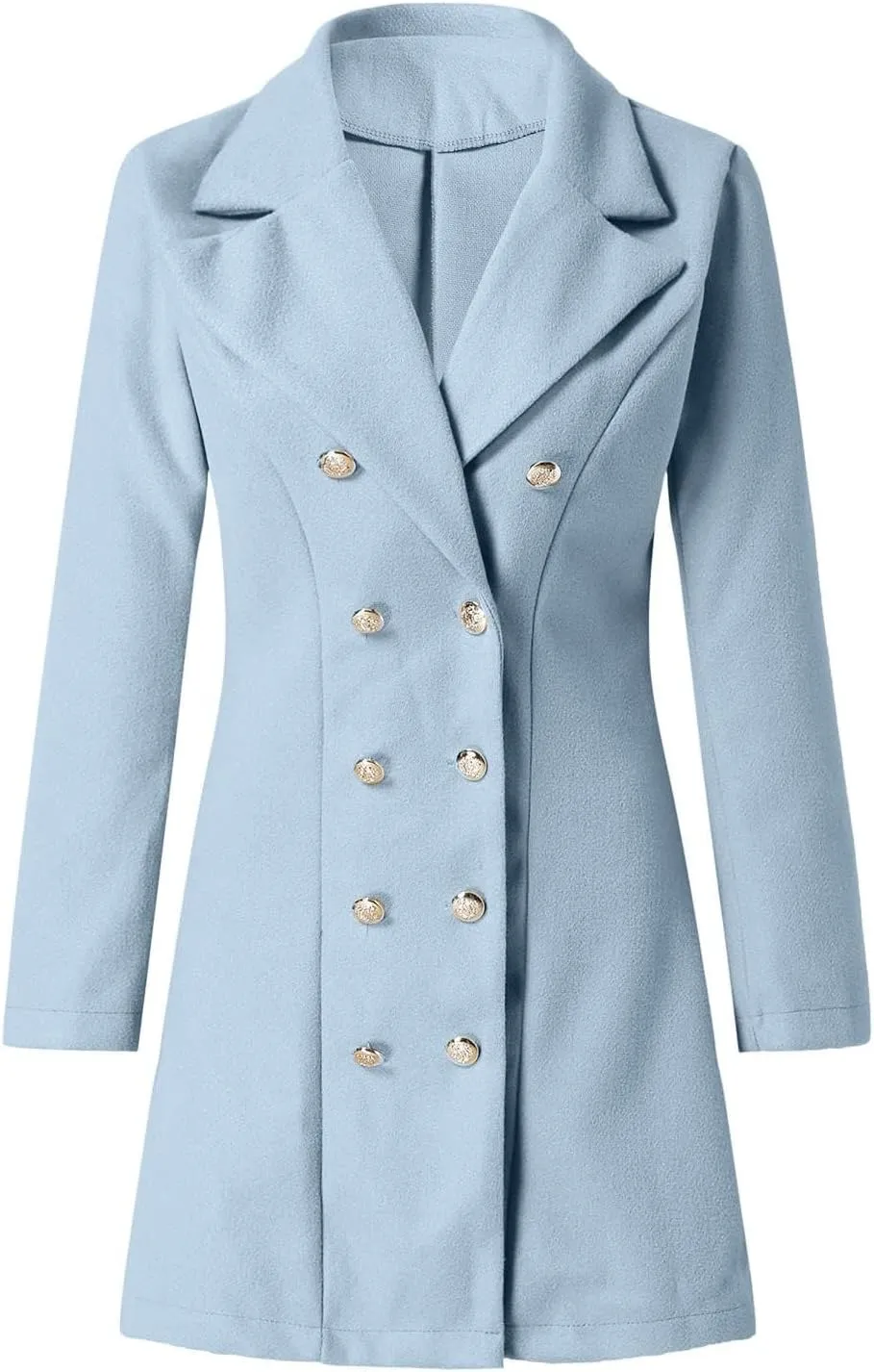 Wool Trench Coat Women Double Breasted Pea Coat Casual Long Sleeve Blazer Notch Collar Jacket Fall Winter Overcoat