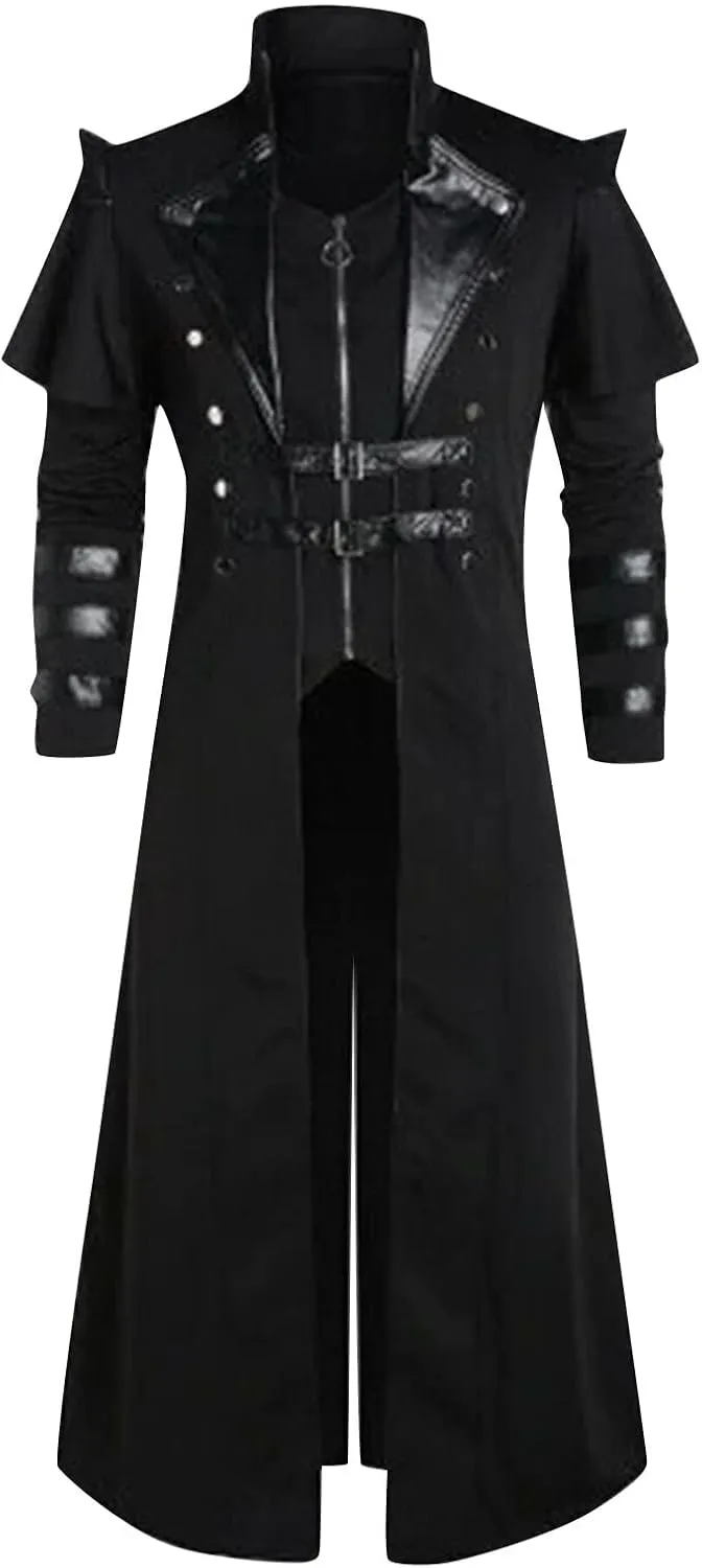 XIAXOGOOL Men Jacket Oversized Steampunk Trench Coat For Men Medieval Victorian Gothic Stand Collar Long Coat Tailcoat Jacket