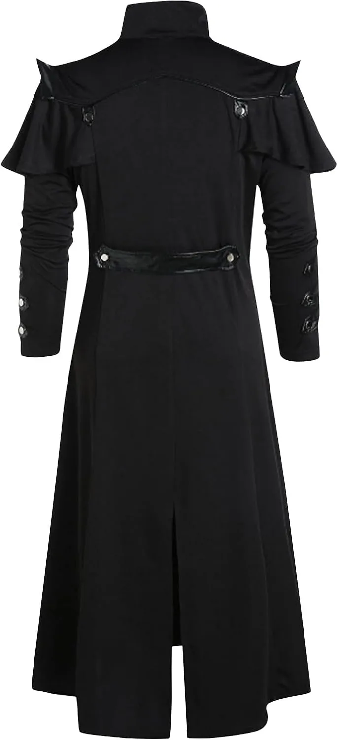XIAXOGOOL Men Jacket Oversized Steampunk Trench Coat For Men Medieval Victorian Gothic Stand Collar Long Coat Tailcoat Jacket