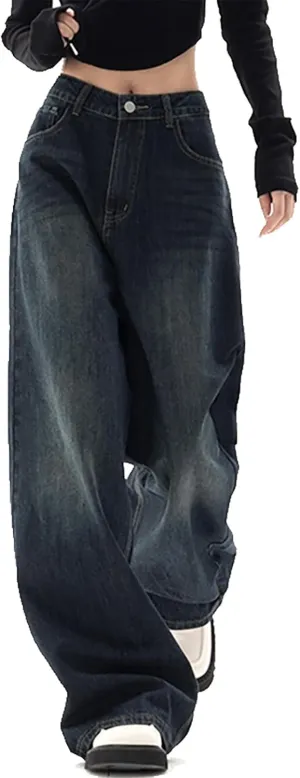 Xineicy Women's Jeans Y2K Wide Leg Baggy Jeans High Waist Loose Vintage 90s Boyfriend Denim Pants