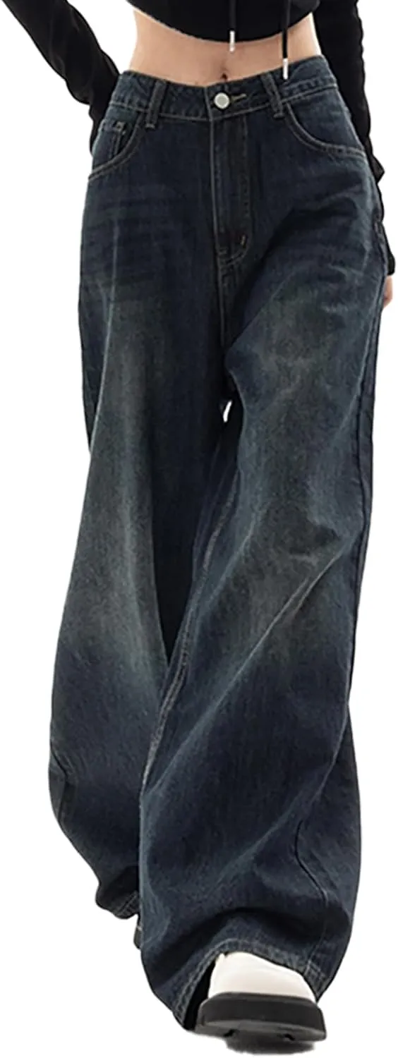 Xineicy Women's Jeans Y2K Wide Leg Baggy Jeans High Waist Loose Vintage 90s Boyfriend Denim Pants