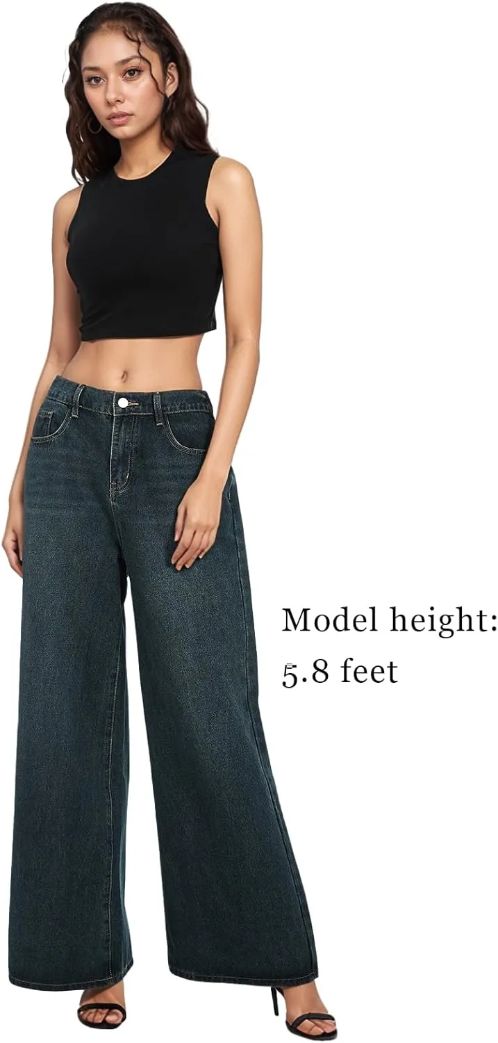 Xineicy Women's Jeans Y2K Wide Leg Baggy Jeans High Waist Loose Vintage 90s Boyfriend Denim Pants