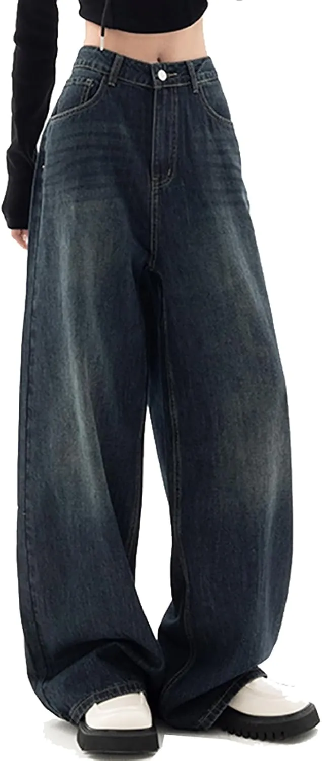 Xineicy Women's Jeans Y2K Wide Leg Baggy Jeans High Waist Loose Vintage 90s Boyfriend Denim Pants