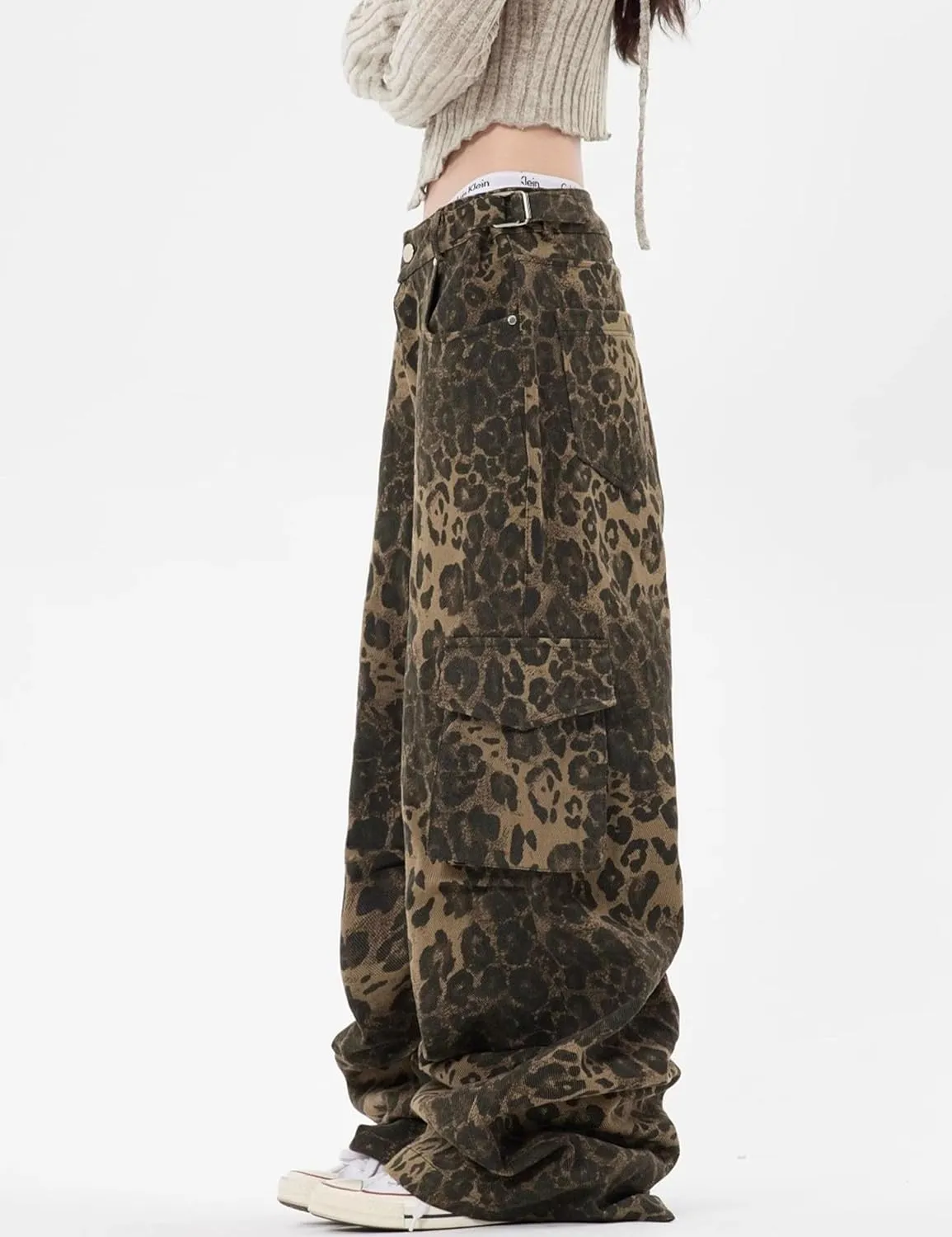 Y2k Leopard Pants Wide Leg Jeans Woman Loose Fit Jeans Hip Hop Pants Vintage Baggy Trousers