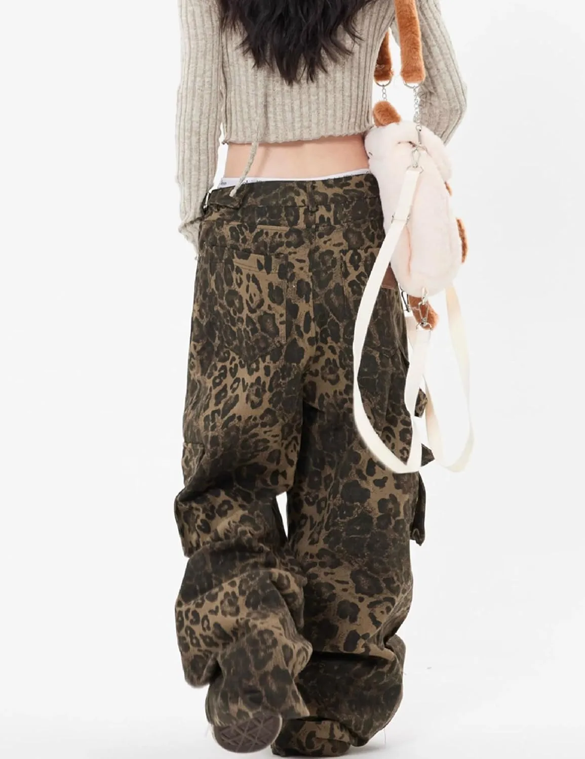 Y2k Leopard Pants Wide Leg Jeans Woman Loose Fit Jeans Hip Hop Pants Vintage Baggy Trousers