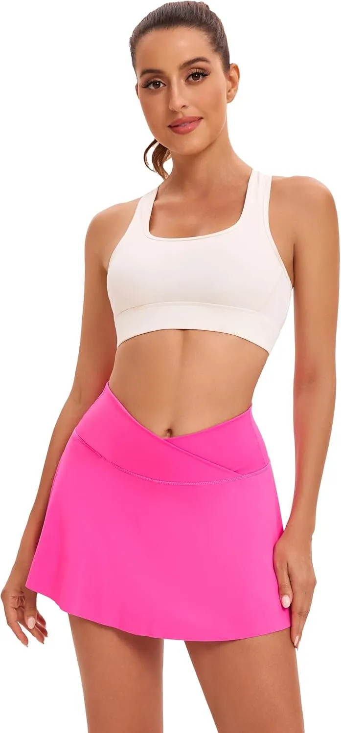 Yknktstc Womens Pleated Tennis Skirt with Pockets Crossover High Waist Athletic Golf Skorts Workout Sports Gym Skirts