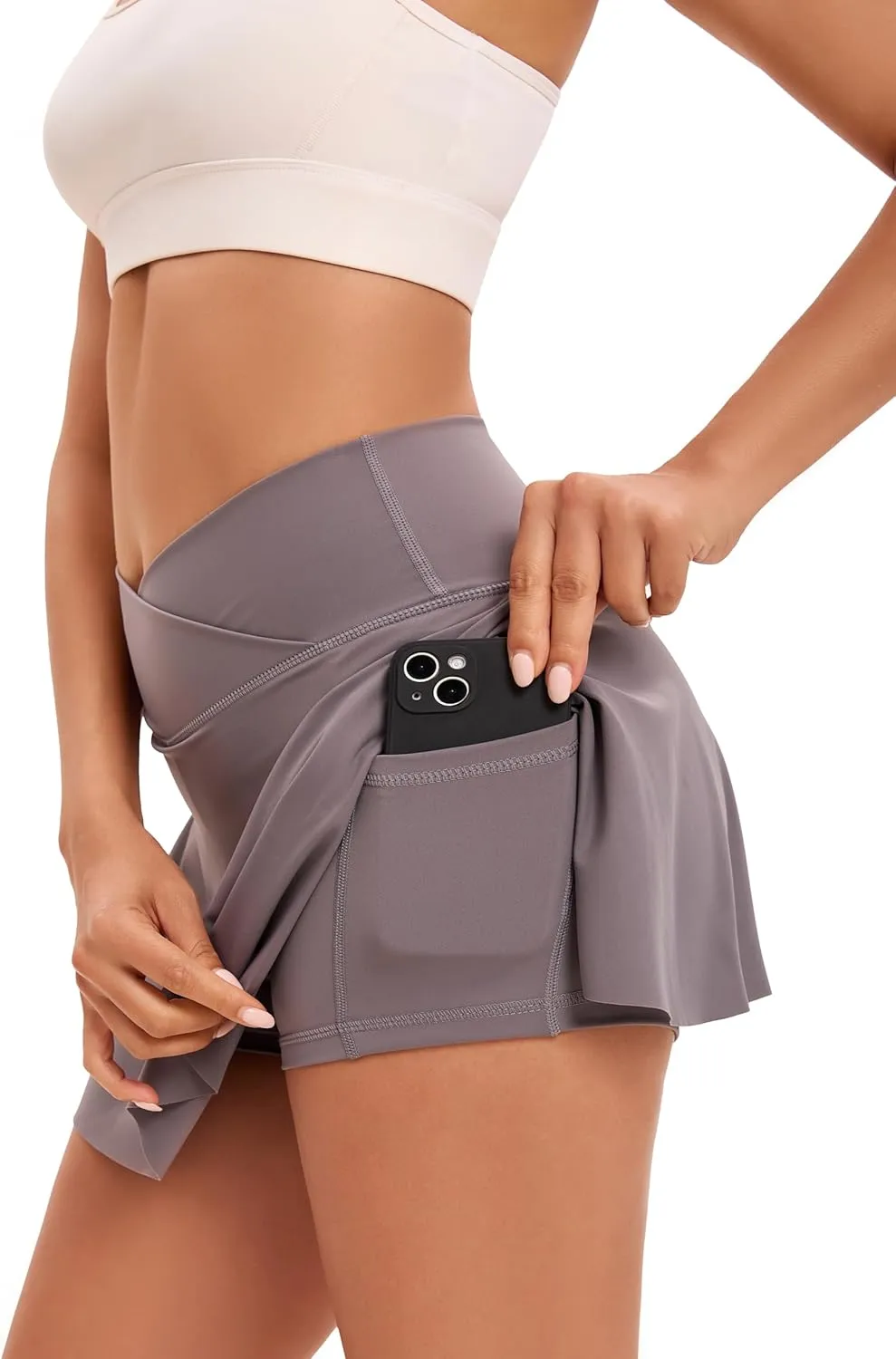 Yknktstc Womens Pleated Tennis Skirt with Pockets Crossover High Waist Athletic Golf Skorts Workout Sports Gym Skirts