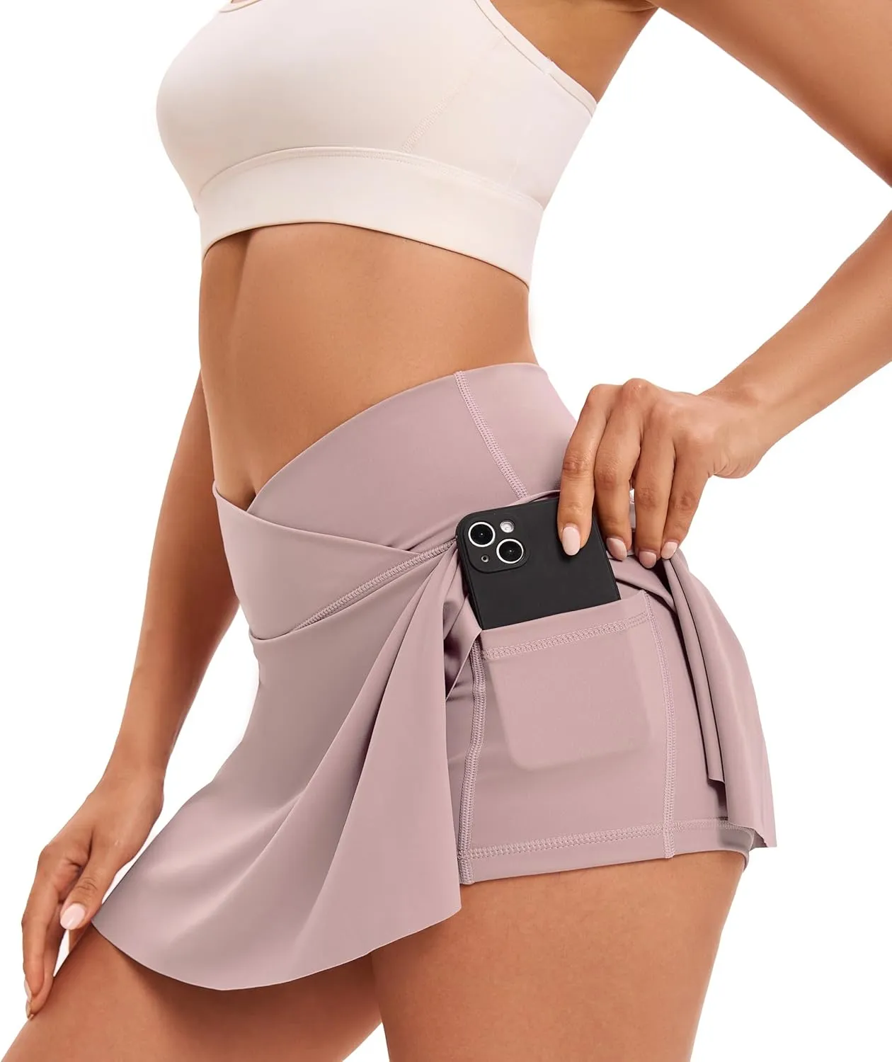 Yknktstc Womens Pleated Tennis Skirt with Pockets Crossover High Waist Athletic Golf Skorts Workout Sports Gym Skirts