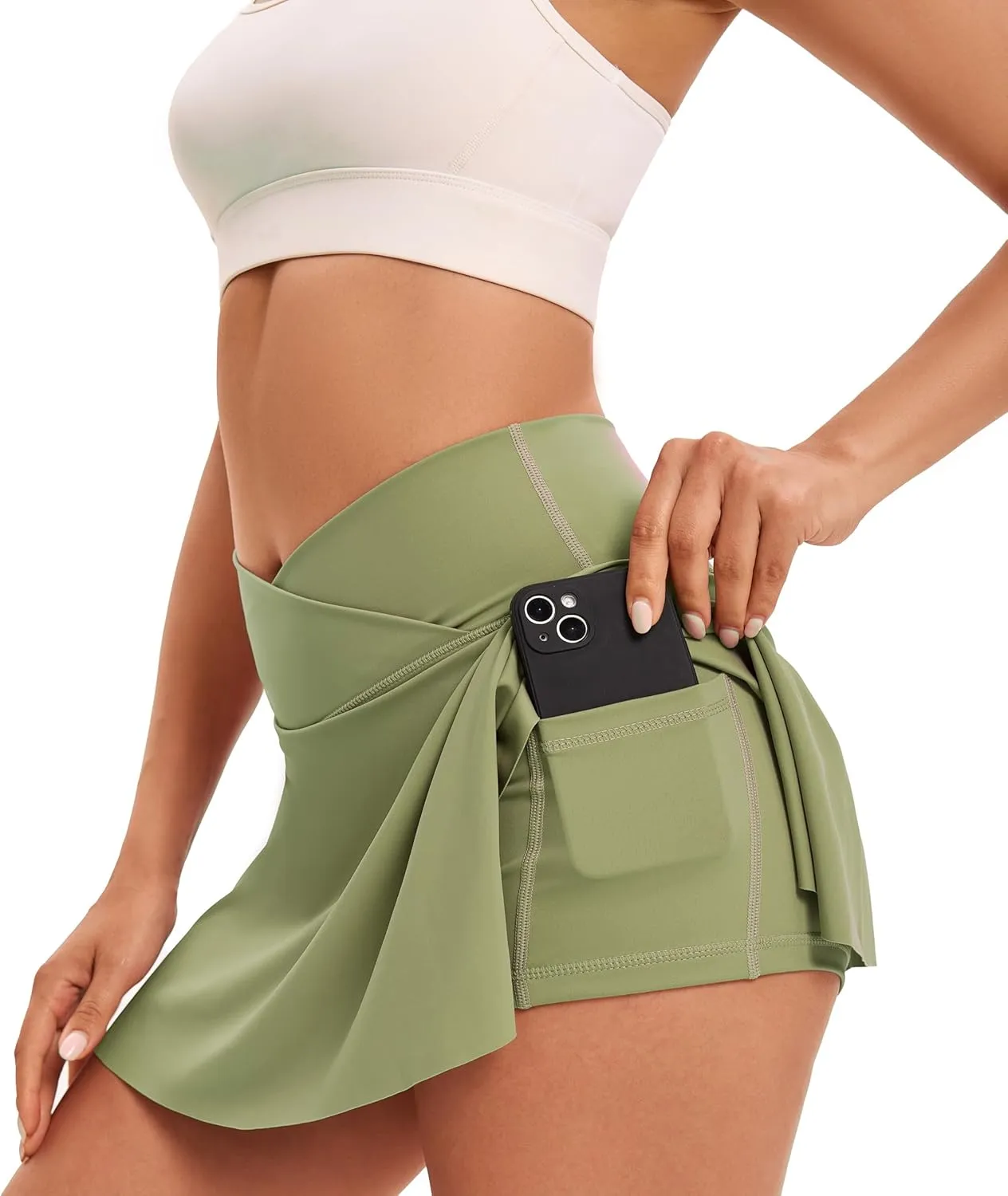 Yknktstc Womens Pleated Tennis Skirt with Pockets Crossover High Waist Athletic Golf Skorts Workout Sports Gym Skirts