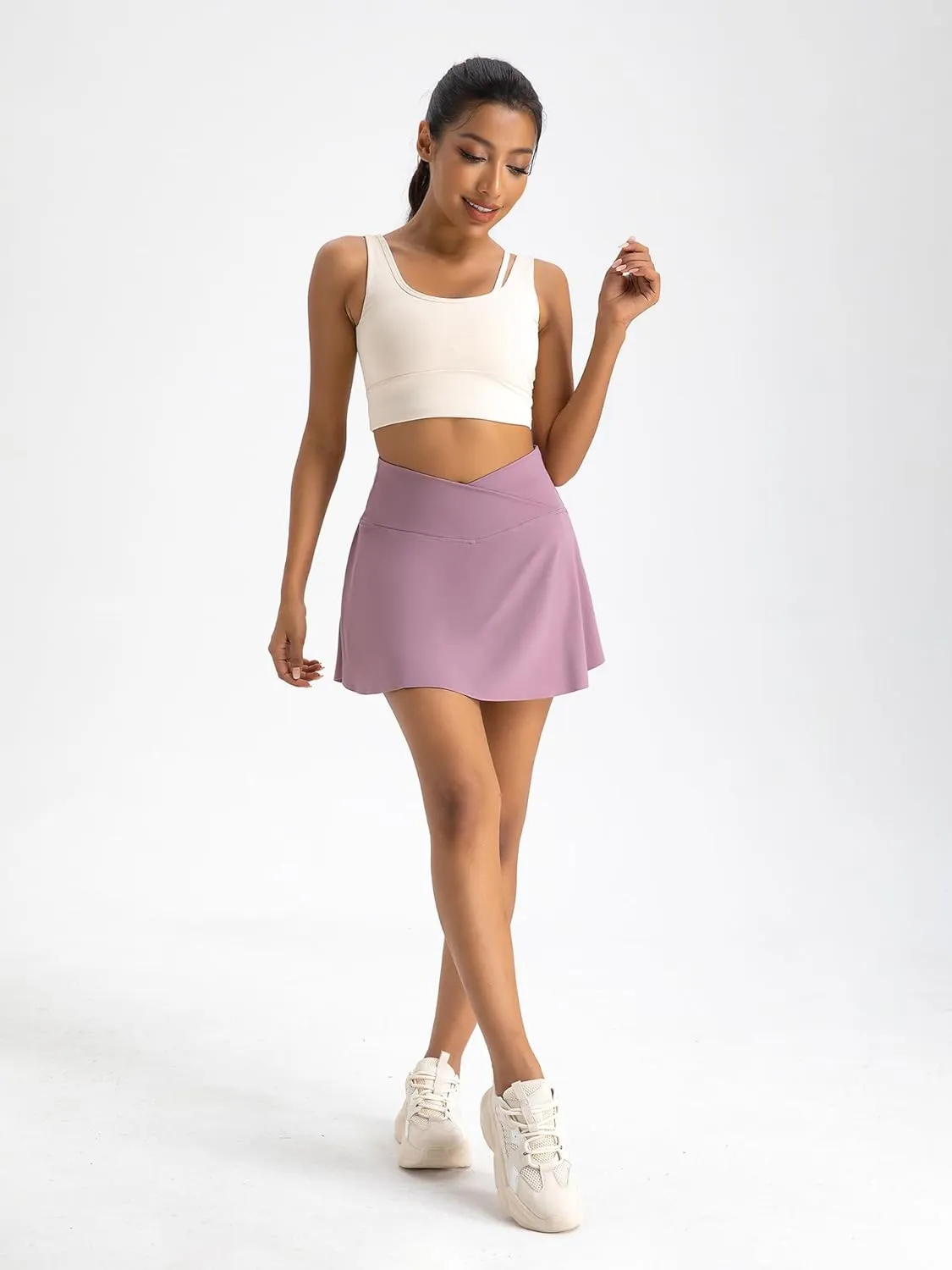 Yknktstc Womens Pleated Tennis Skirt with Pockets Crossover High Waist Athletic Golf Skorts Workout Sports Gym Skirts