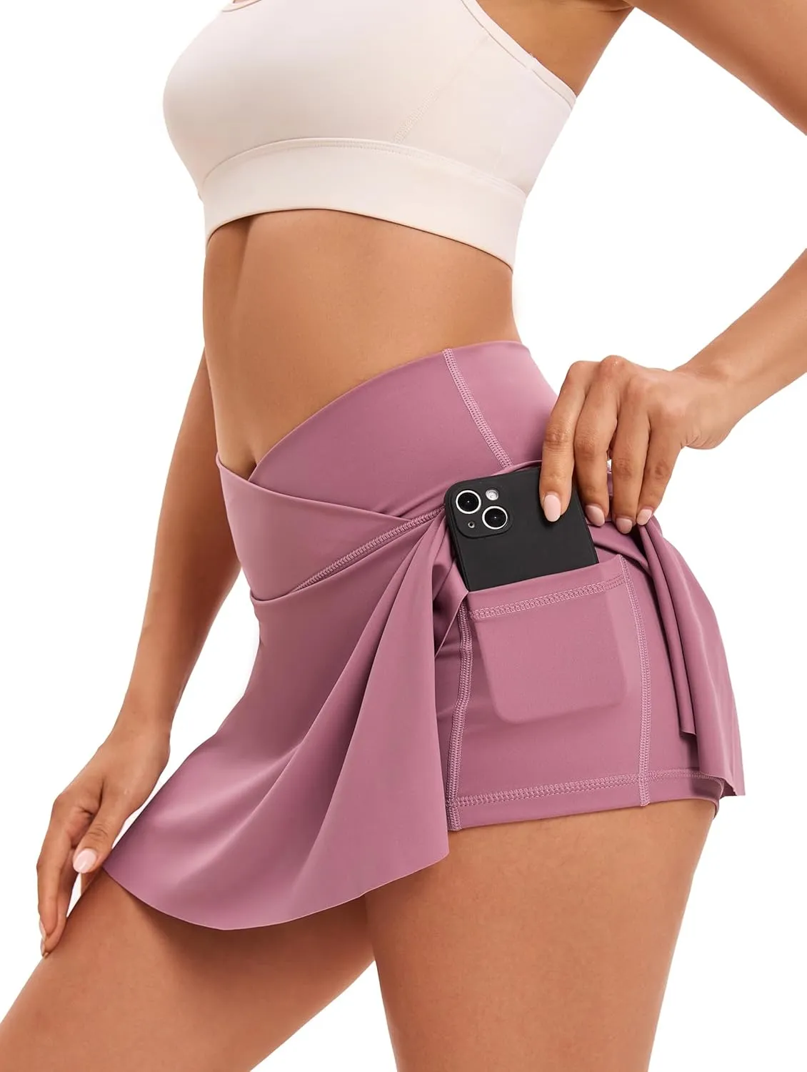 Yknktstc Womens Pleated Tennis Skirt with Pockets Crossover High Waist Athletic Golf Skorts Workout Sports Gym Skirts