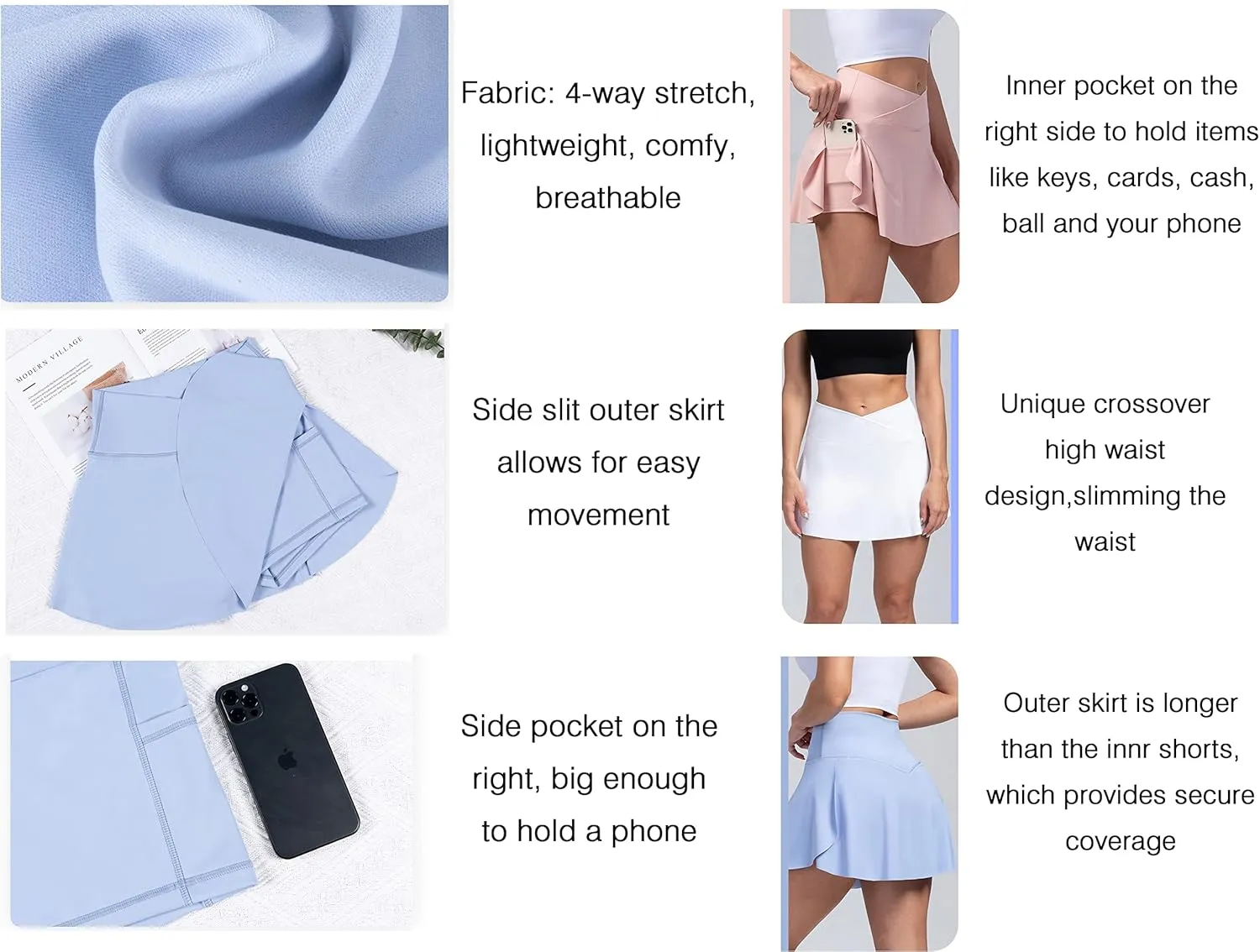Yknktstc Womens Pleated Tennis Skirt with Pockets Crossover High Waist Athletic Golf Skorts Workout Sports Gym Skirts