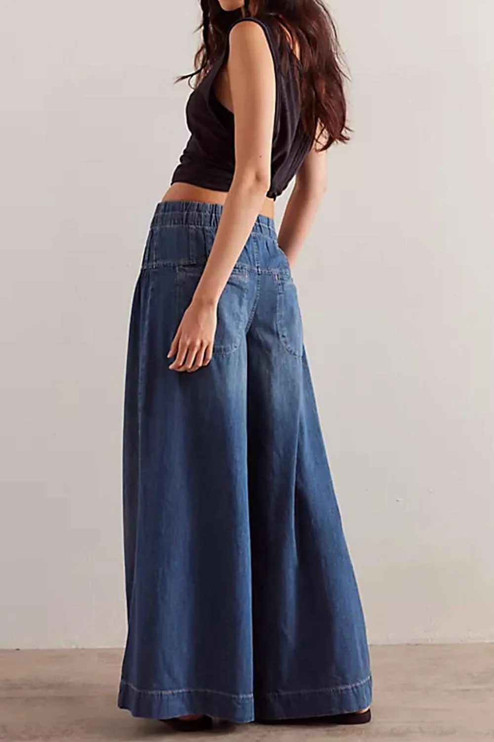 yoeasy Womens Mid Rise Wide Leg Jeans Elastic Drawstring Loose Ruffle Pleated Denim Pants Y2k Baggy Boyfriend Jeans
