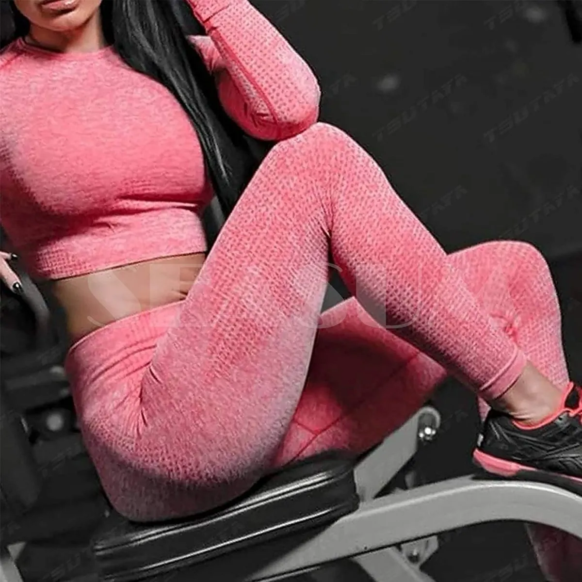 Yoga Gym Crop Top Compression Workout Athletic Short/Long Sleeve Set