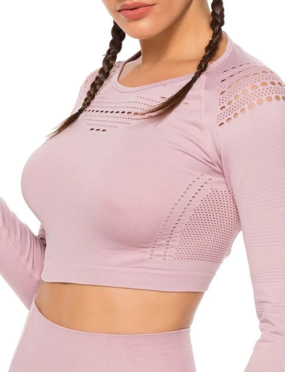 Yoga Gym Crop Top Compression Workout Athletic Short/Long Sleeve Set