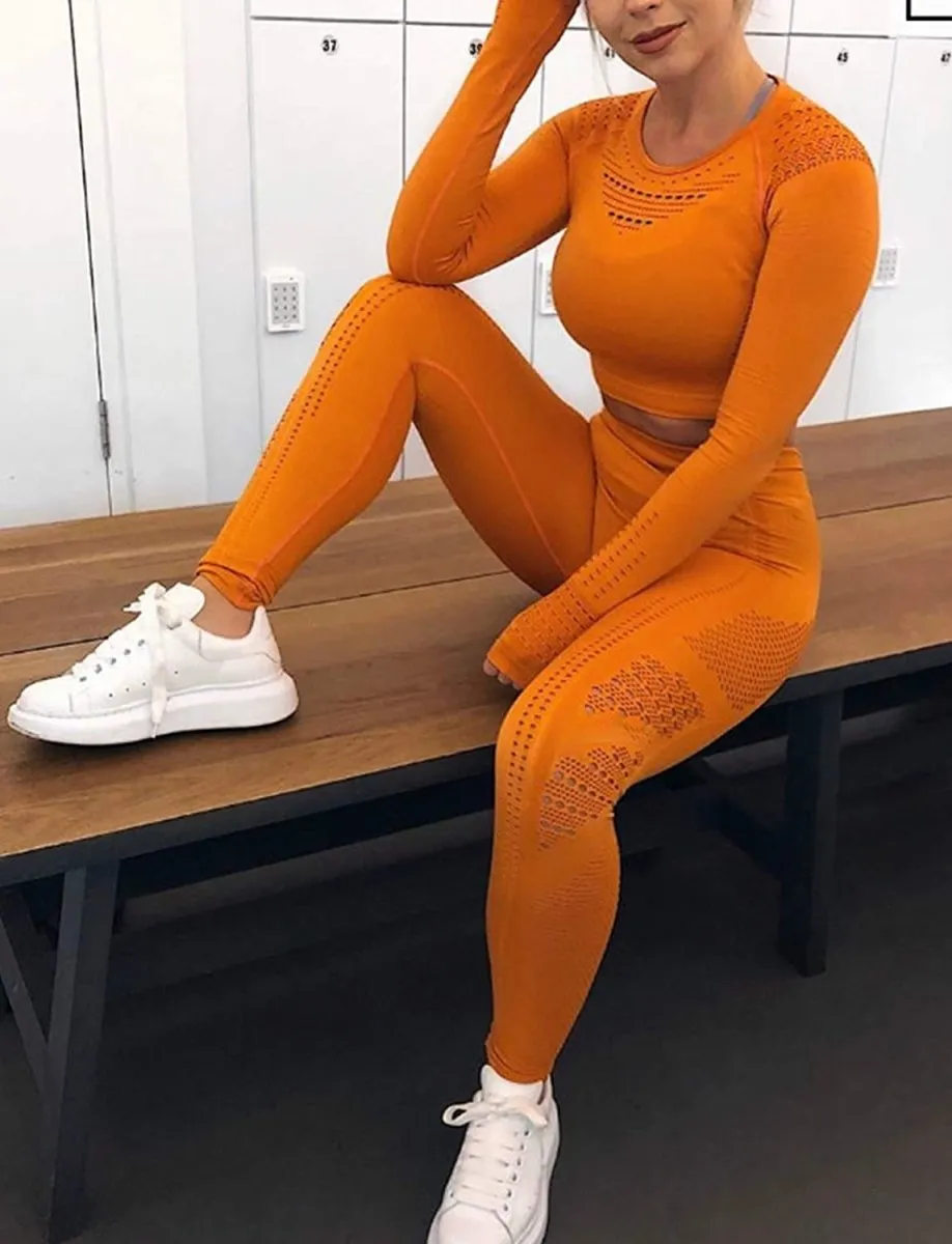 Yoga Gym Crop Top Compression Workout Athletic Short/Long Sleeve Set