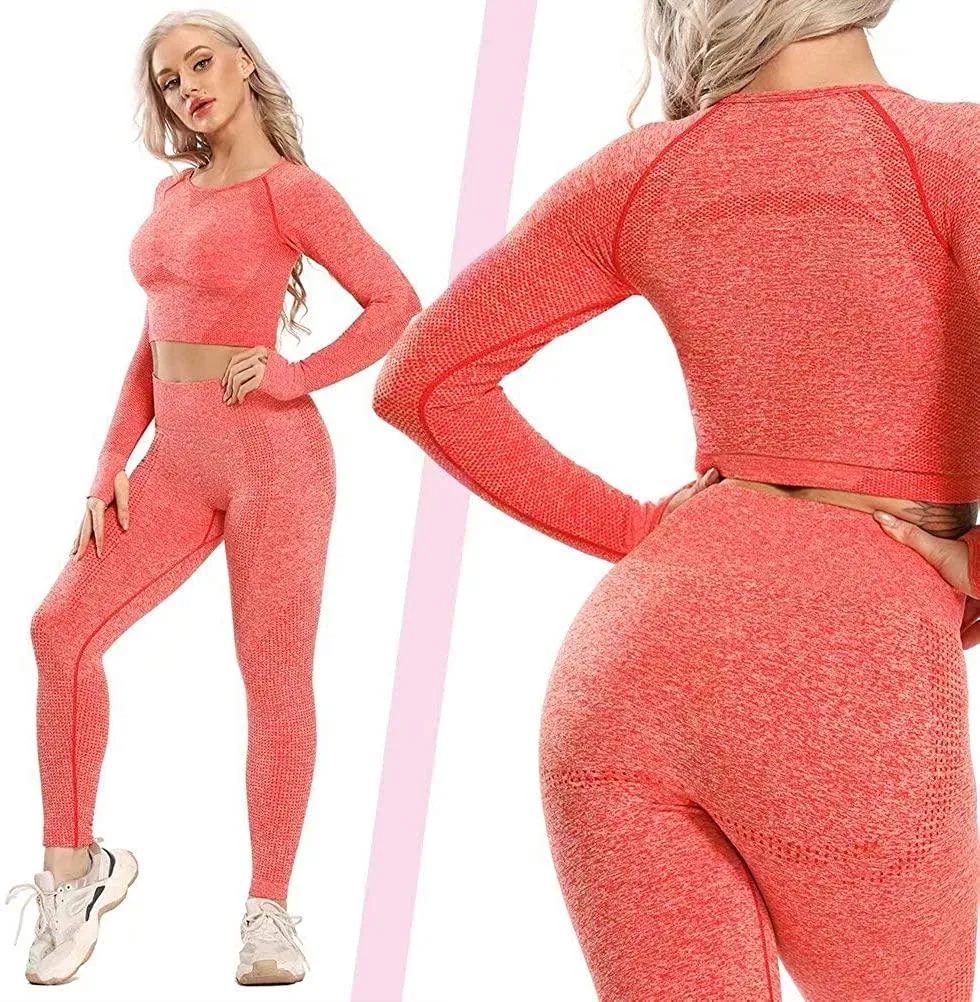 Yoga Gym Crop Top Compression Workout Athletic Short/Long Sleeve Set