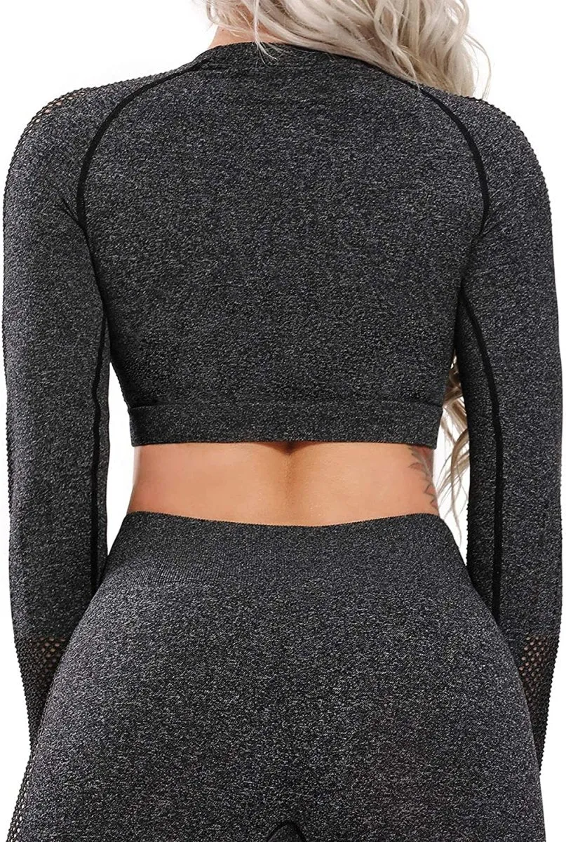Yoga Gym Crop Top Compression Workout Athletic Short/Long Sleeve Set
