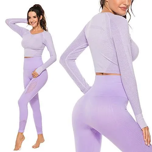 Yoga Gym Crop Top Compression Workout Athletic Short/Long Sleeve Set