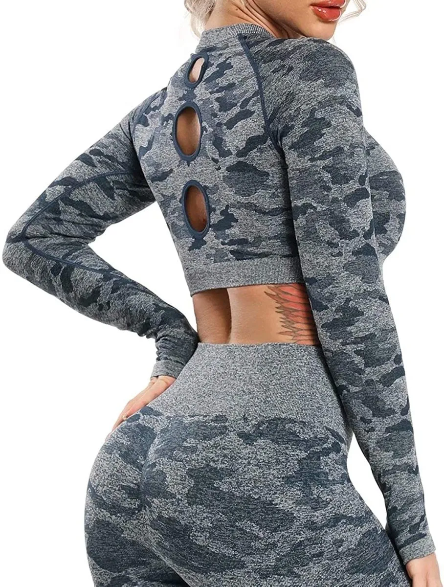 Yoga Gym Crop Top Compression Workout Athletic Short/Long Sleeve Set