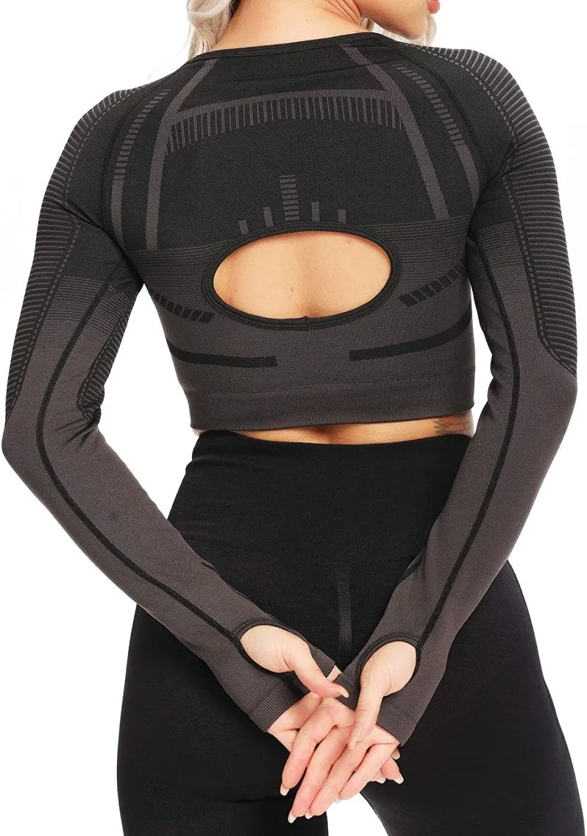 Yoga Gym Crop Top Compression Workout Athletic Short/Long Sleeve Set