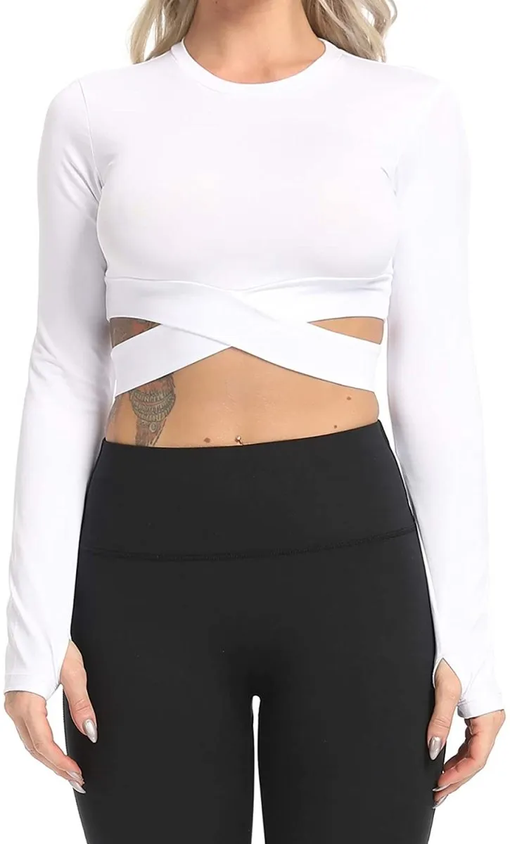 Yoga Gym Crop Top Compression Workout Athletic Short/Long Sleeve Set