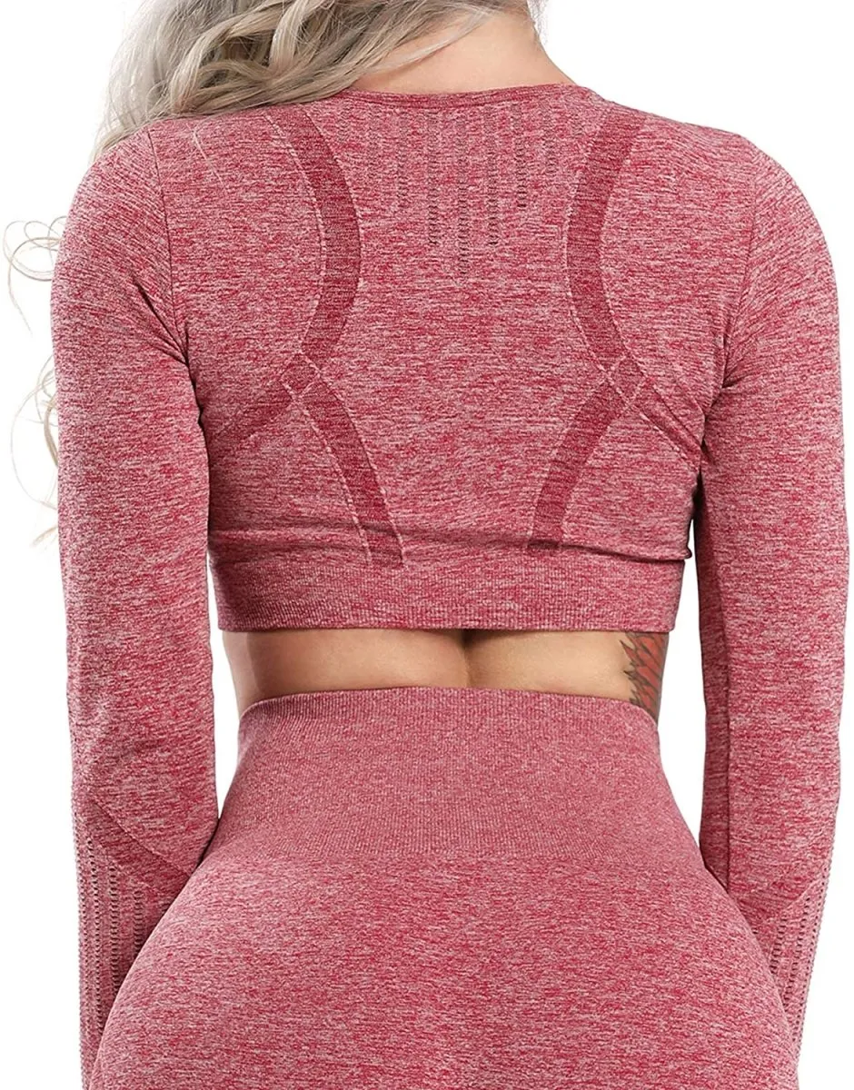 Yoga Gym Crop Top Compression Workout Athletic Short/Long Sleeve Set