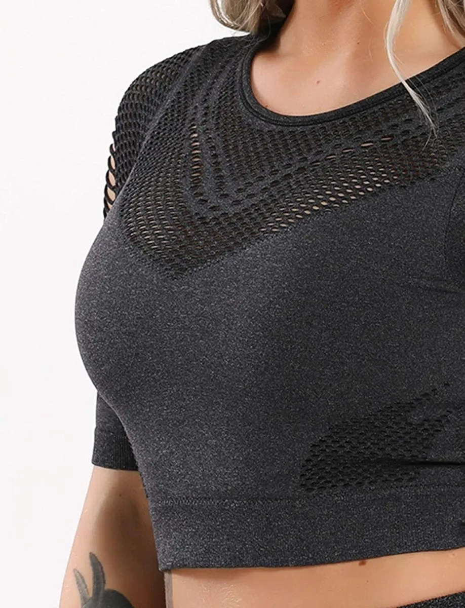 Yoga Gym Crop Top Compression Workout Athletic Short/Long Sleeve Set