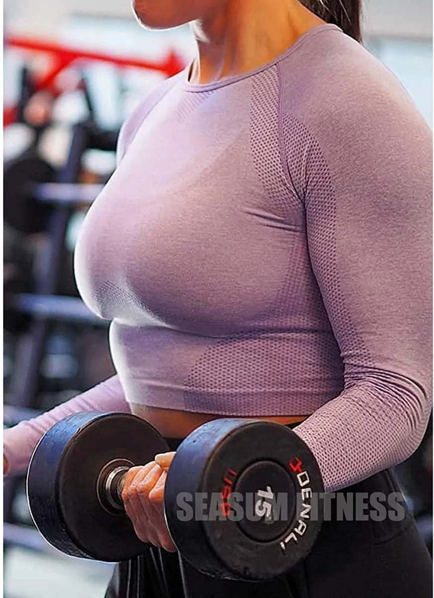 Yoga Gym Crop Top Compression Workout Athletic Short/Long Sleeve Set