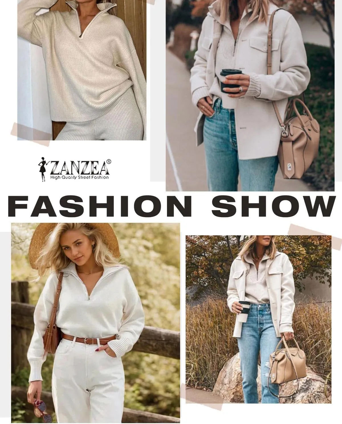 ZANZEA Quarter Zip Pullover Women Long Sleeve Knit Sweater V Neck Fall Tops Fashion Clothes 2024