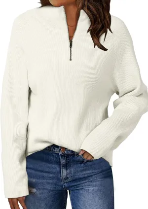 ZANZEA Quarter Zip Pullover Women Long Sleeve Knit Sweater V Neck Fall Tops Fashion Clothes 2024