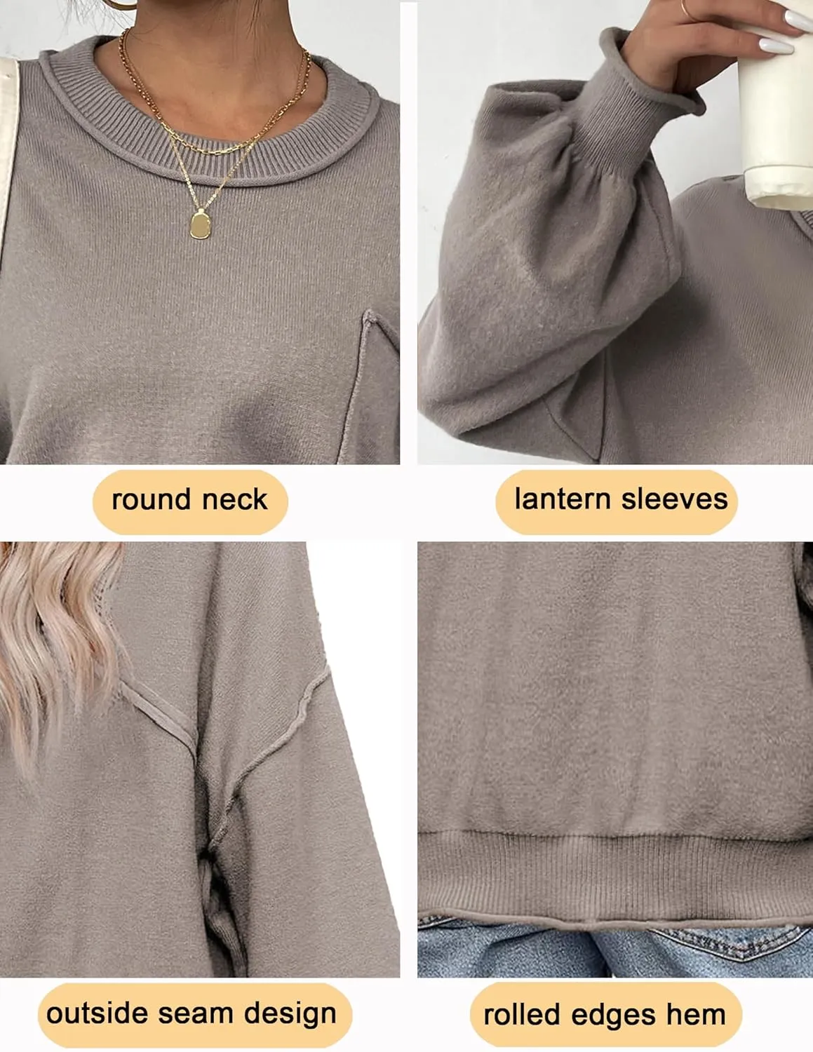 Zeagoo Womens Sweaters 2024 Fall Trendy Outfits Long Sleeve Crew Neck Knit Lantern Pullover Sweater Tops