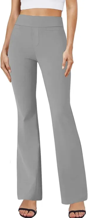 ZEFOTIM Flare Pants for Women Elastic Waist High Waisted Trouser Solid Color Curvy Trousers with Pocket