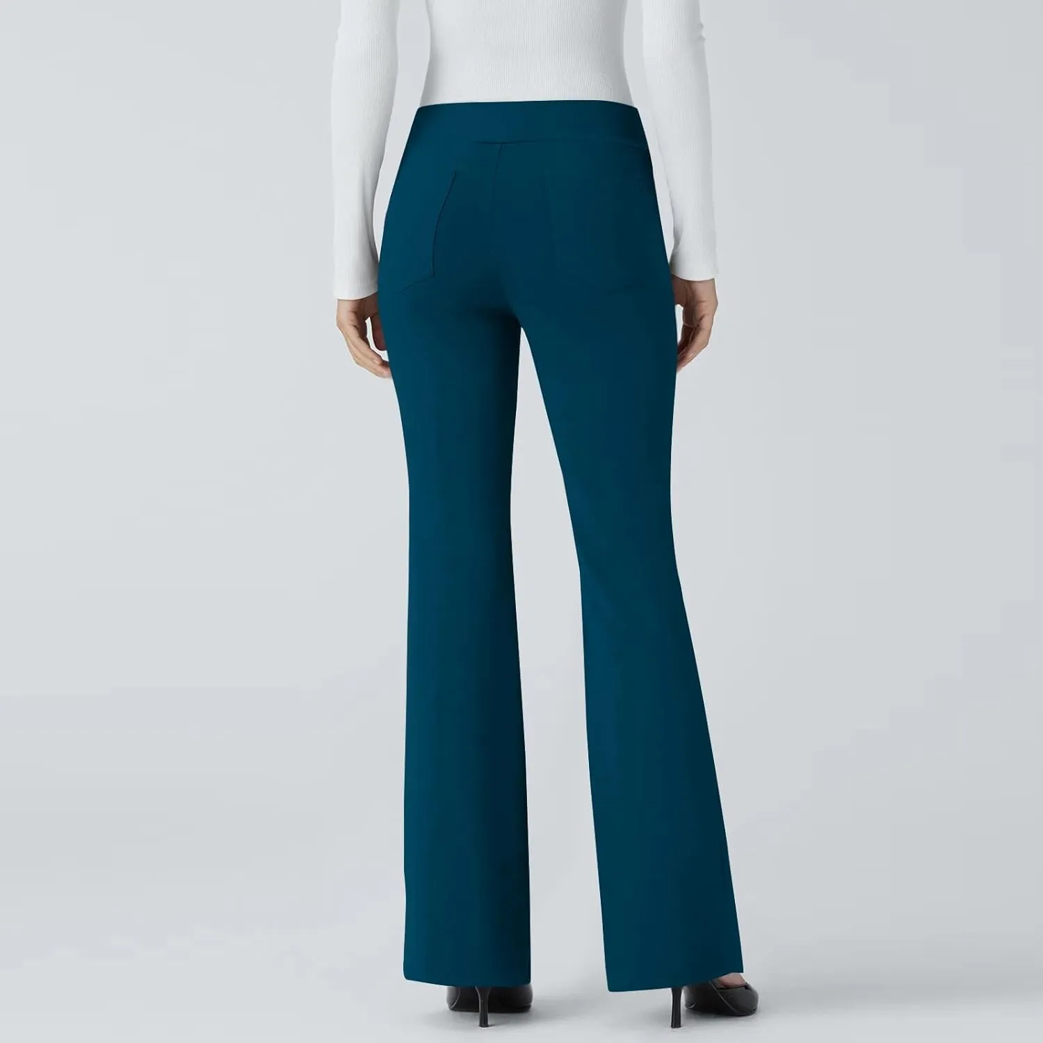 ZEFOTIM Flare Pants for Women Elastic Waist High Waisted Trouser Solid Color Curvy Trousers with Pocket
