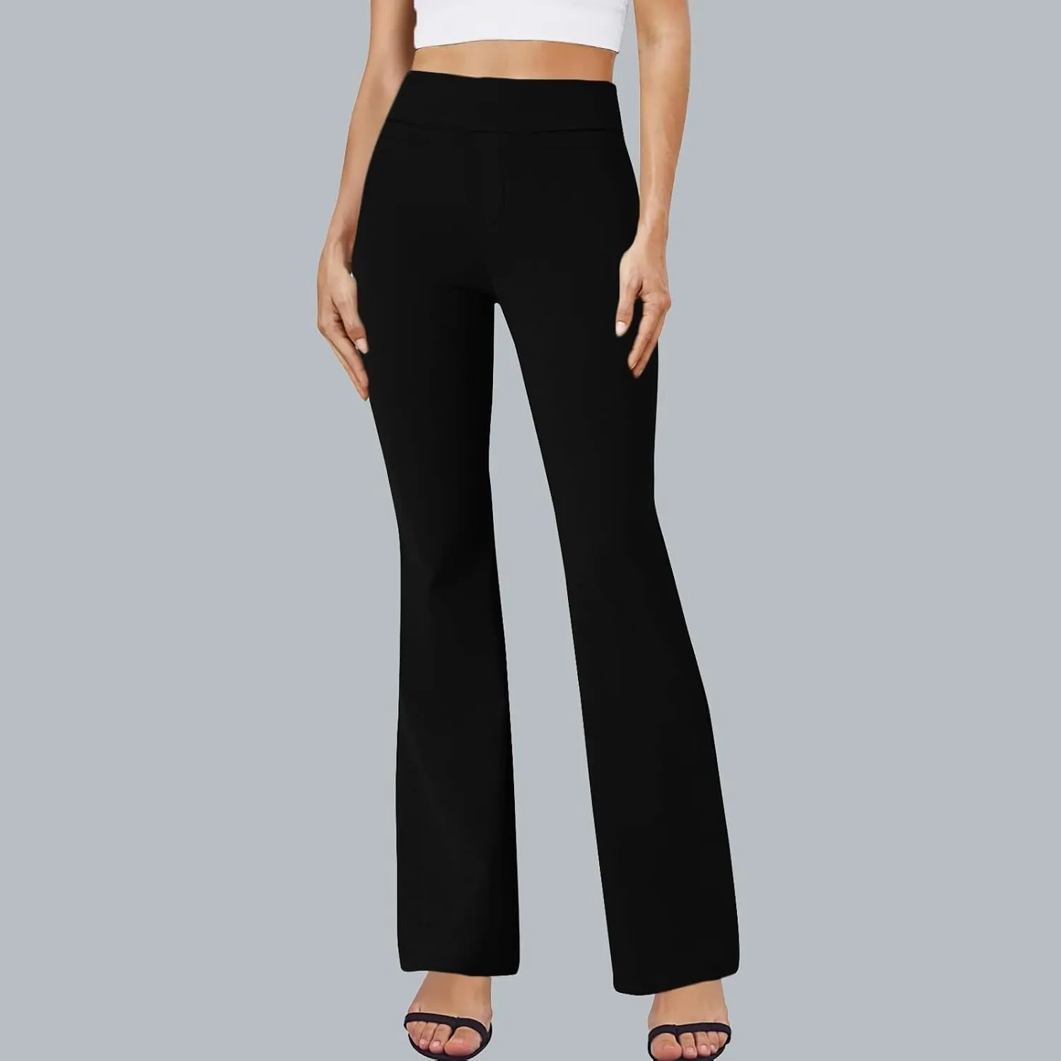 ZEFOTIM Flare Pants for Women Elastic Waist High Waisted Trouser Solid Color Curvy Trousers with Pocket