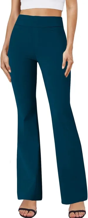 ZEFOTIM Flare Pants for Women Elastic Waist High Waisted Trouser Solid Color Curvy Trousers with Pocket