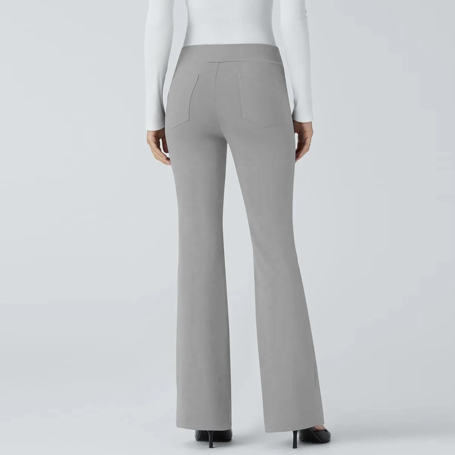 ZEFOTIM Flare Pants for Women Elastic Waist High Waisted Trouser Solid Color Curvy Trousers with Pocket