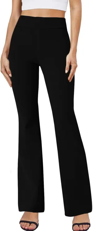 ZEFOTIM Flare Pants for Women Elastic Waist High Waisted Trouser Solid Color Curvy Trousers with Pocket